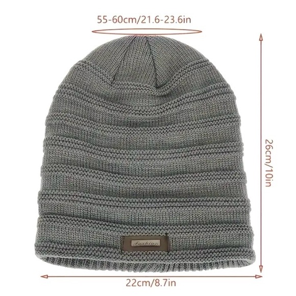 Black Knitted Beanie with Plush Fleece Lining - Picture 4 of 5